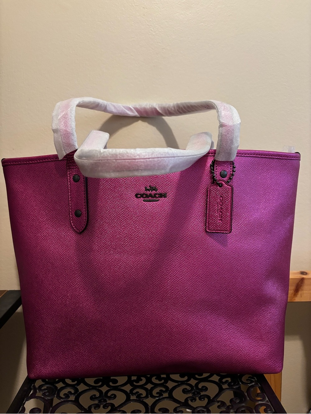 Coach Fuchsia Leather Tote with Top Handles